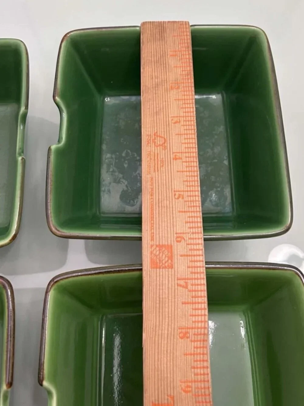 Set of 4 Pottery Barn Asian Green Square Noodle Bowls - Japan